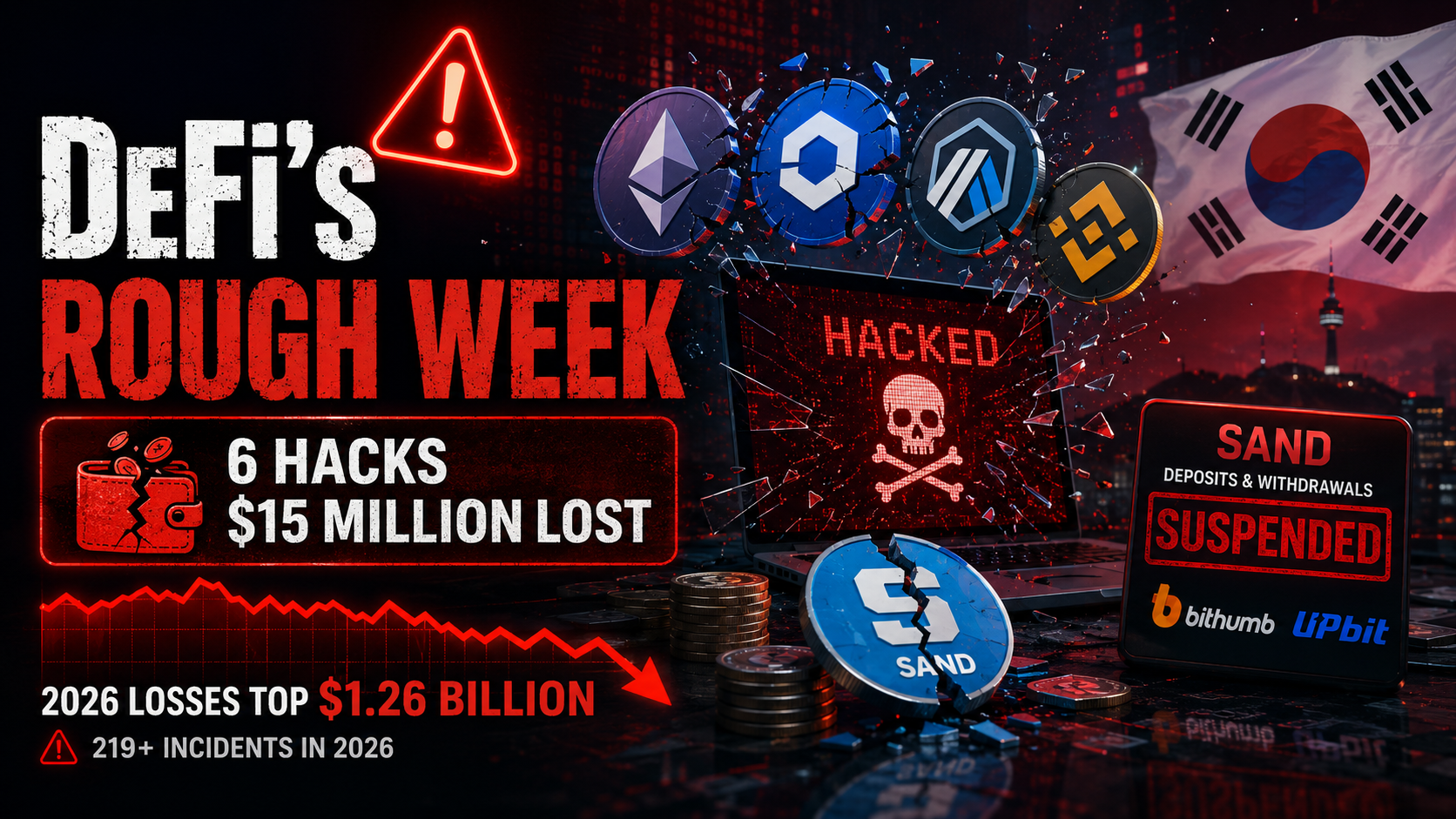 DeFi's Rough Week: Six Hacks Drain $15 Million as 2026 Losses Top $1.26 Billion — South Korea Suspends Sandbox Trading